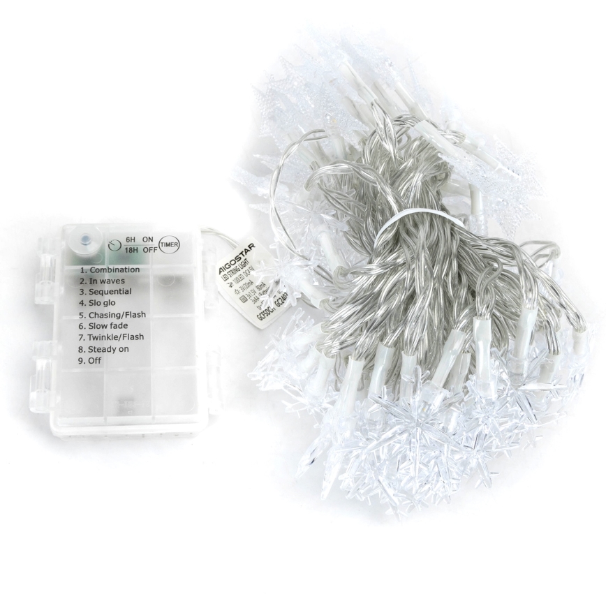 Aigostar - Guirlanda LED para exterior 25 LEDs / 8 funções, 3x pilhas AA, 2,5 m, IP44, branco quente, estrelas