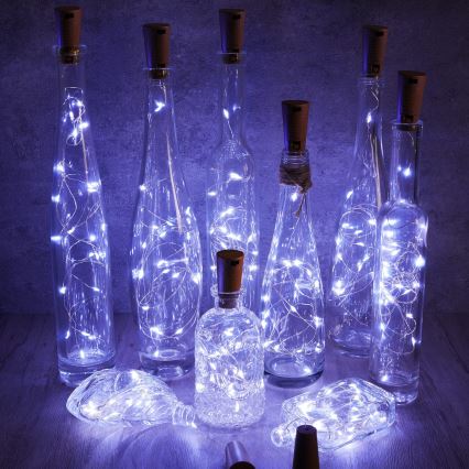 Aigostar - Cordão de luzes LED decorativo com rolha para garrafa 20xLED/3xLR44 2m branco frio