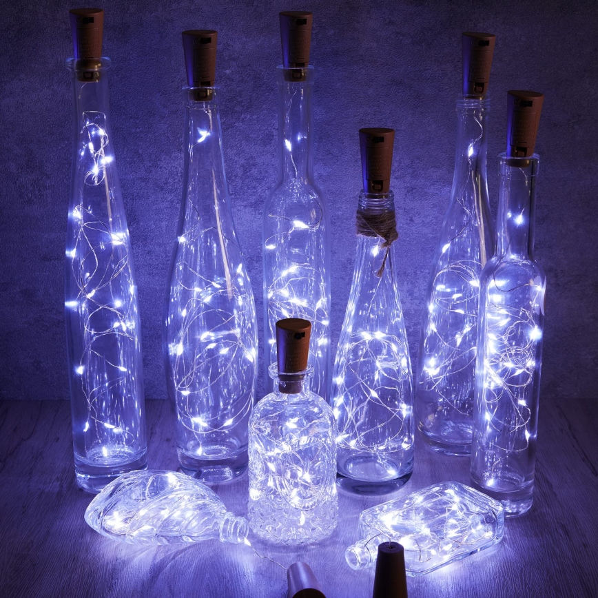 Aigostar - Cordão de luzes LED decorativo com rolha para garrafa 20xLED/3xLR44 2m branco frio