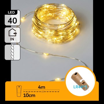 Aigostar - Cordão de luzes LED decorativo com rolha para garrafa 40xLED/3xLR44 4m branco quente
