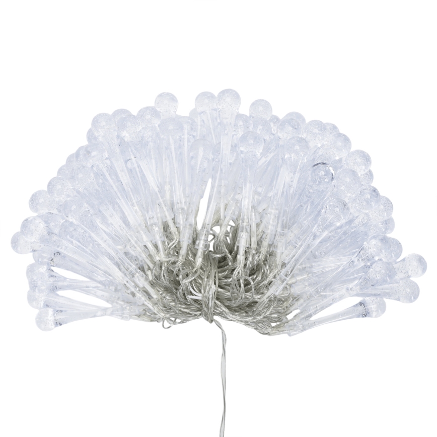 Aigostar - Guirlanda de Natal LED para exterior, 100 LEDs, 8 funções, 3xAA, 10 m, IP44, branco quente, formato gotas