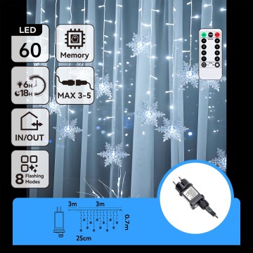 Aigostar - Cordão de luzes LED para exterior 120 LEDs/8 funções 3x0,7m IP44 branco frio + controlo remoto