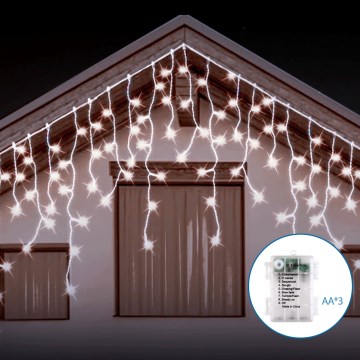 Aigostar - Cordão de luzes LED para exterior 200 LEDs / 8 modos, 3x pilhas AA, 13 x 0,6 m, IP44, branco frio
