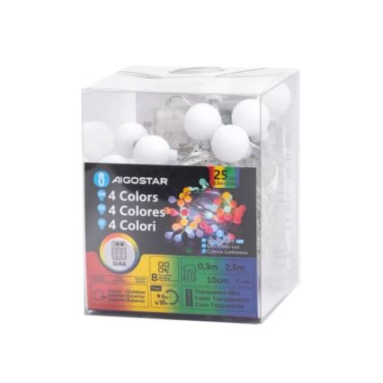 Aigostar - Cordão de luzes LED para exterior 25 LEDs/3xAA/8 funções 2,8 m IP44 multicolorido