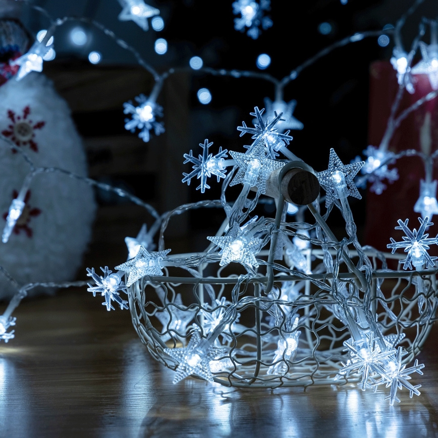 Aigostar - Guirlanda de Natal LED para exterior 25xLED/8 modos 3xAA 2,5 m IP44 branco frio