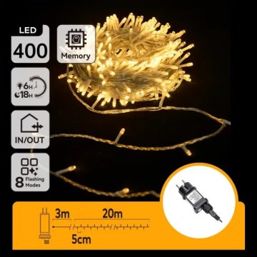 Aigostar - Cordão de luzes LED para exterior 400 LEDs/8 funções 20m IP44 branco quente