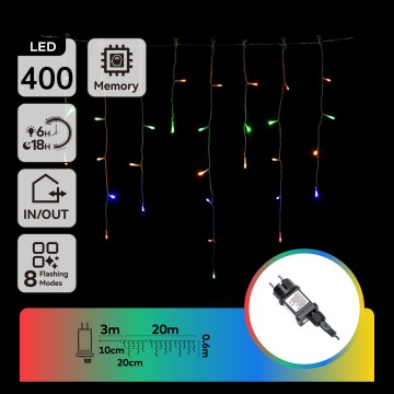 Aigostar - Cordão de luzes LED para exterior, 400 LEDs, 8 funções, 23 x 0,6 m, IP44, multicolorido