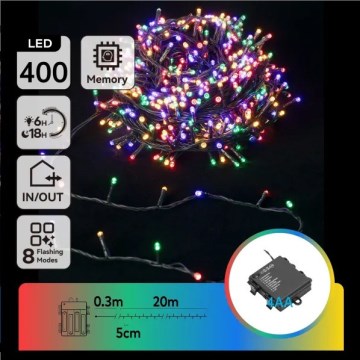 Aigostar - Cordão de luzes LED para exterior, 400 LEDs, 8 funções, 4x AA, 20,3 m, IP44, multicolorido