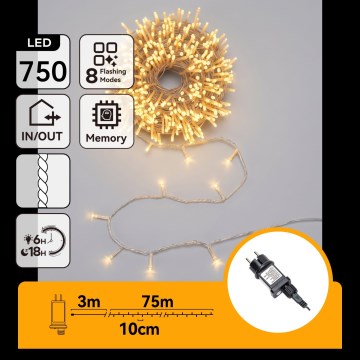 Aigostar - Cordão de luzes LED para exterior 750xLED/8 funções 78m IP44 branco quente