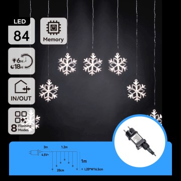 Aigostar - Cordão de luzes LED para exterior, guirlanda de Natal, 84xLED/8 funções, 1,2x1m, IP44, branco frio, flocos de neve