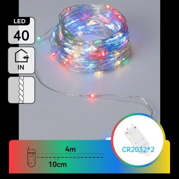 Aigostar - Cordão de luzes LED para Natal 40xLED/2x3V 4m multicolorido
