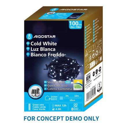 Aigostar - Guirlanda de Natal solar com 500 LEDs / 8 funções, 52 m, IP65, branco frio, 1200 mAh