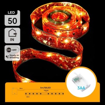 Aigostar - Cordão de Natal LED 50 LEDs/3xAA 5 m, branco quente, vermelho