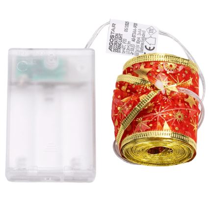 Aigostar - Cordão de Natal LED 50 LEDs/3xAA 5 m, branco quente, vermelho