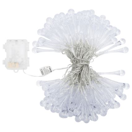 Aigostar - Cordão de Natal LED para exterior 100xLED/8 funções 3xAA 10 m IP44 branco quente gotas