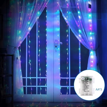 Aigostar - Cordão de Natal LED para Exterior 200xLED/8 funções 3xAA 5x2m IP44 multicolor