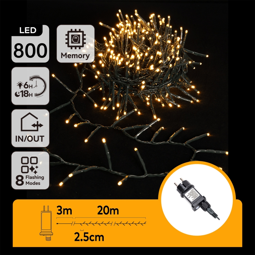 Aigostar - Cordão de Natal LED para exterior, 800 LEDs, 8 funções, 23 m, IP44, branco quente