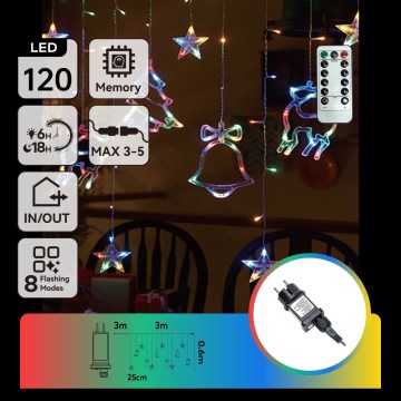 Aigostar - Cordão de Natal LED RGBY para exterior, 120 LEDs / 8 funções, 3x0,6m, IP44, multicolorido + controlo remoto