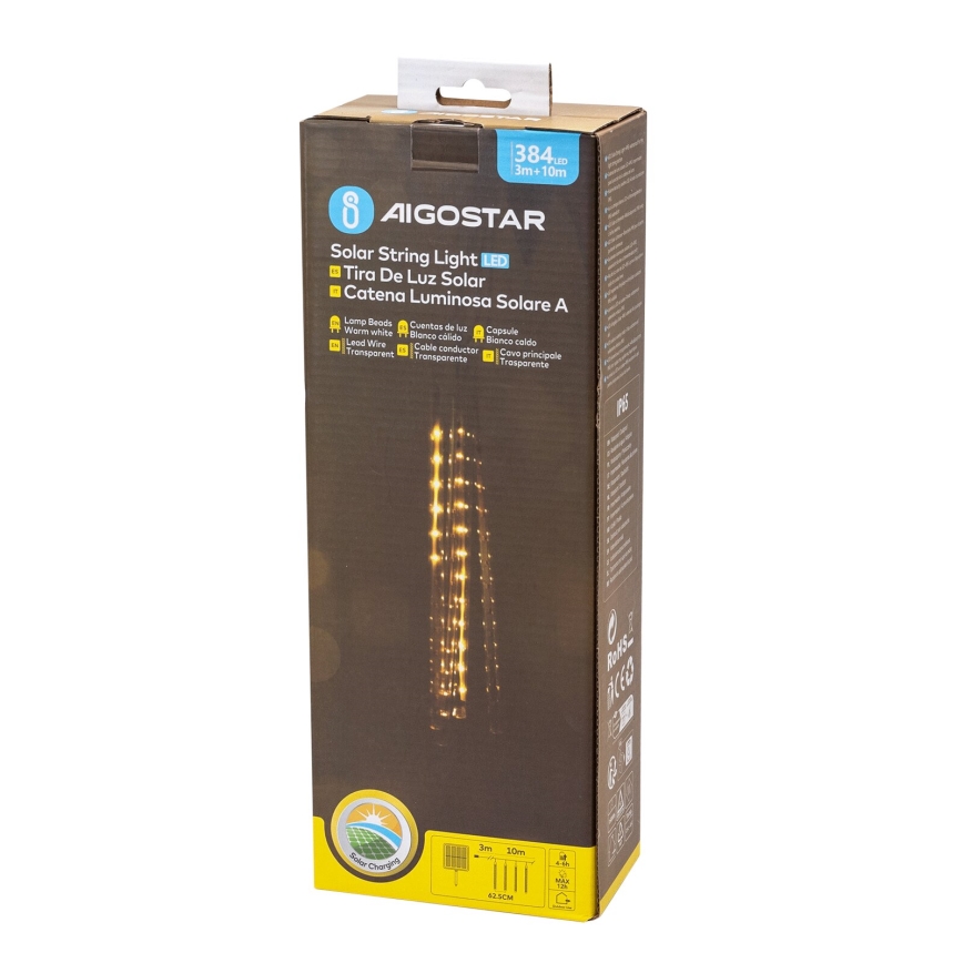 Aigostar - Guirlanda solar de Natal LED 384xLED/13m 1200 mAh IP65 branco quente