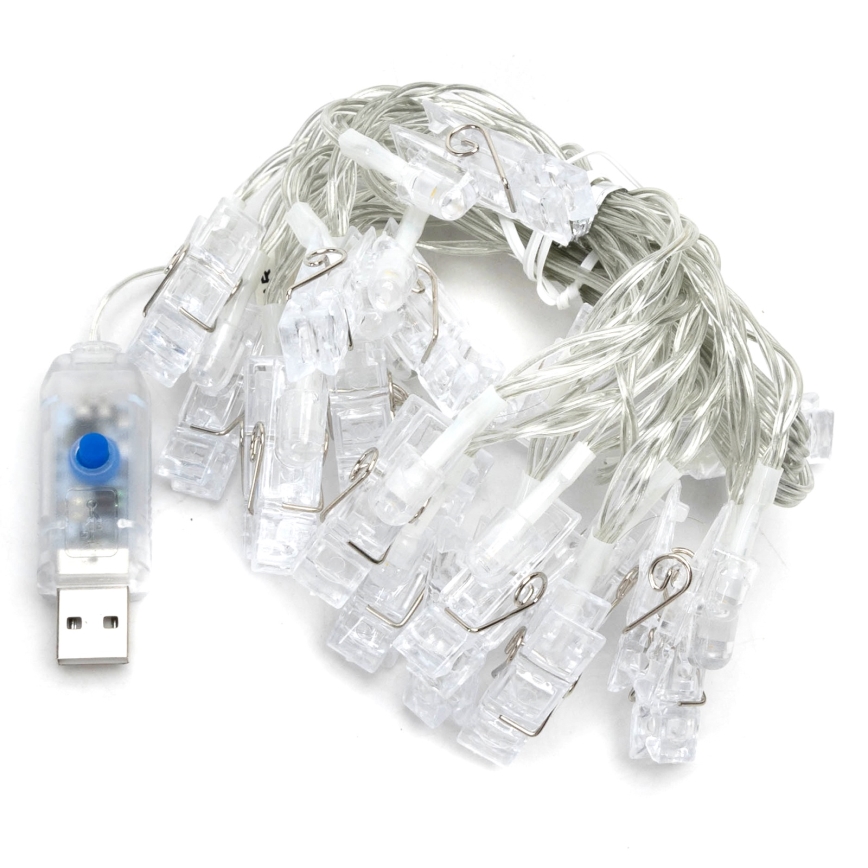 Aigostar - Cordão decorativo LED 20xLED/5W/USB 6 m branco quente