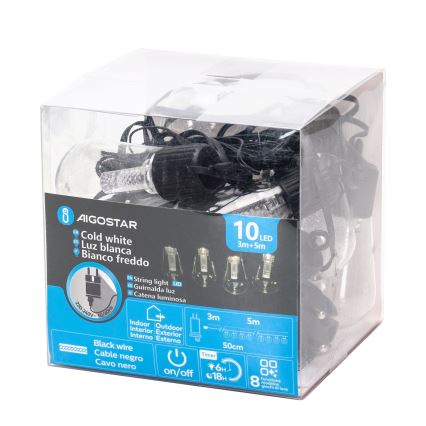 Aigostar - Cordão decorativo LED para exterior 10xLED/8m IP44 branco frio