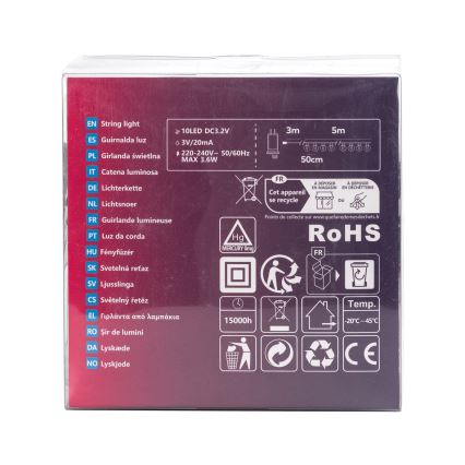 Aigostar - Cordão decorativo LED para exterior 10xLED/8m IP44 branco frio