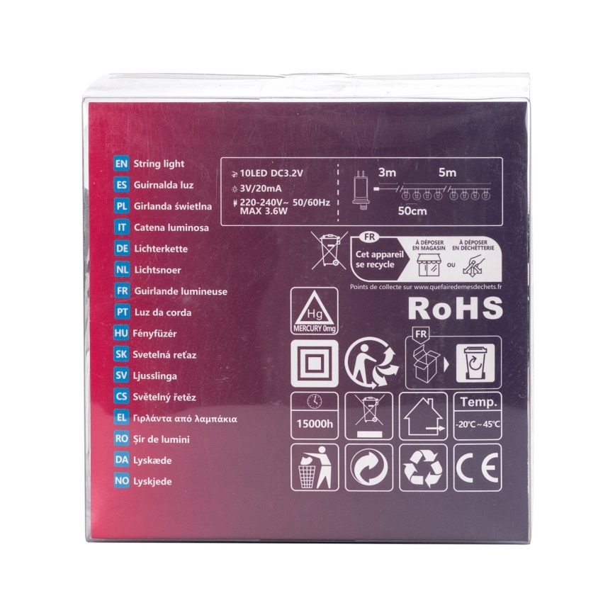 Aigostar - Cordão decorativo LED para exterior 10xLED/8m IP44 branco frio