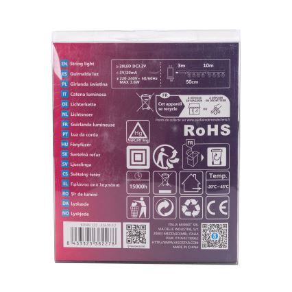 Aigostar - Cordão decorativo LED para exterior 20xLED/13m IP44 branco frio