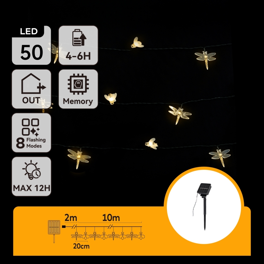 Aigostar - Cordão decorativo solar LED 50 LEDs/8 funções 10 m 800 mAh IP65 branco quente