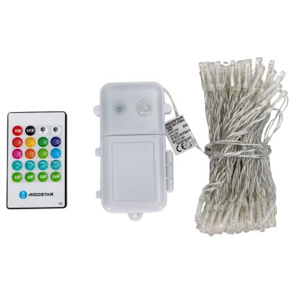Aigostar - LED dimerizável para exterior cordão de luzes de Natal com sensor de movimento 100xLED/3xAA 12m branco frio + controlo remoto