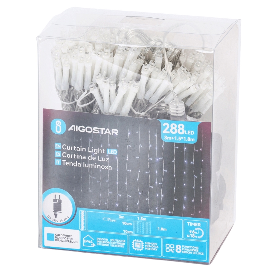 Aigostar - LED cordão para exterior 288xLED/8 funções 1,5x1,8m IP44 branco frio
