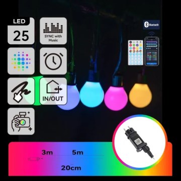 Aigostar - Cordão LED inteligente para exterior RGBICW MESH, 25 LEDs, 5 m, IP44 + comando remoto