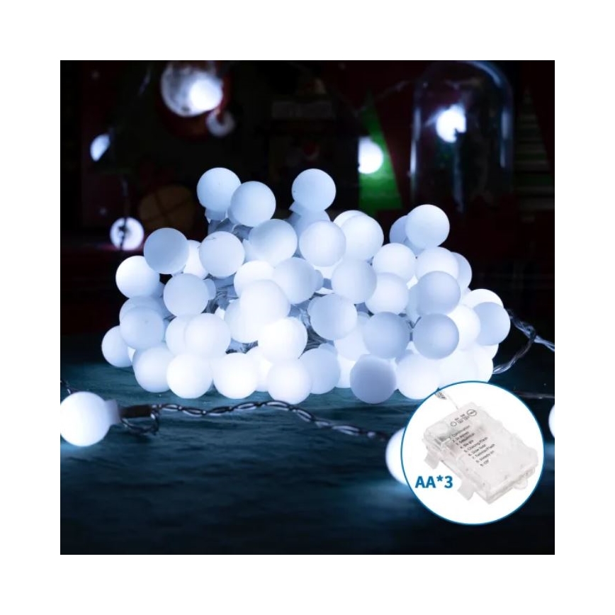 Aigostar - Guirlanda LED para exterior, 100 LEDs, 3x pilhas AA, 8 funções, 10,3 m, IP44, branco frio