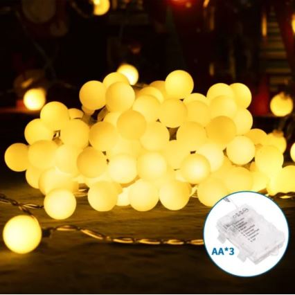 Aigostar - Guirlanda LED para exterior 100xLED/3xAA/8 funções 10,3 m IP44 branco quente