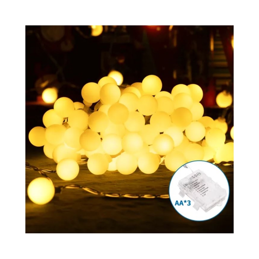 Aigostar - Guirlanda LED para exterior 100xLED/3xAA/8 funções 10,3 m IP44 branco quente