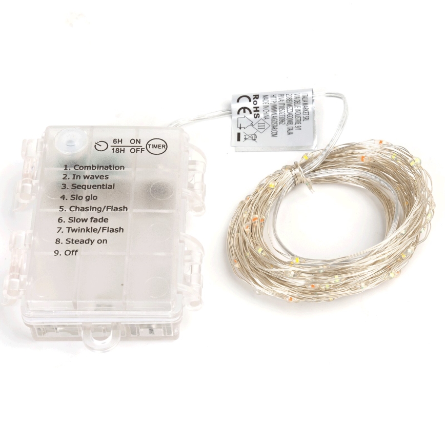Aigostar - Guirlanda LED exterior, 100 LEDs, 8 funções, 3x pilhas AA, 10,3 m, IP44, multicolorido
