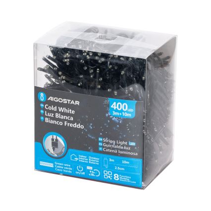 Aigostar - Cordão LED para exterior, 400 LEDs / 8 funções, 13 m, IP44, branco frio