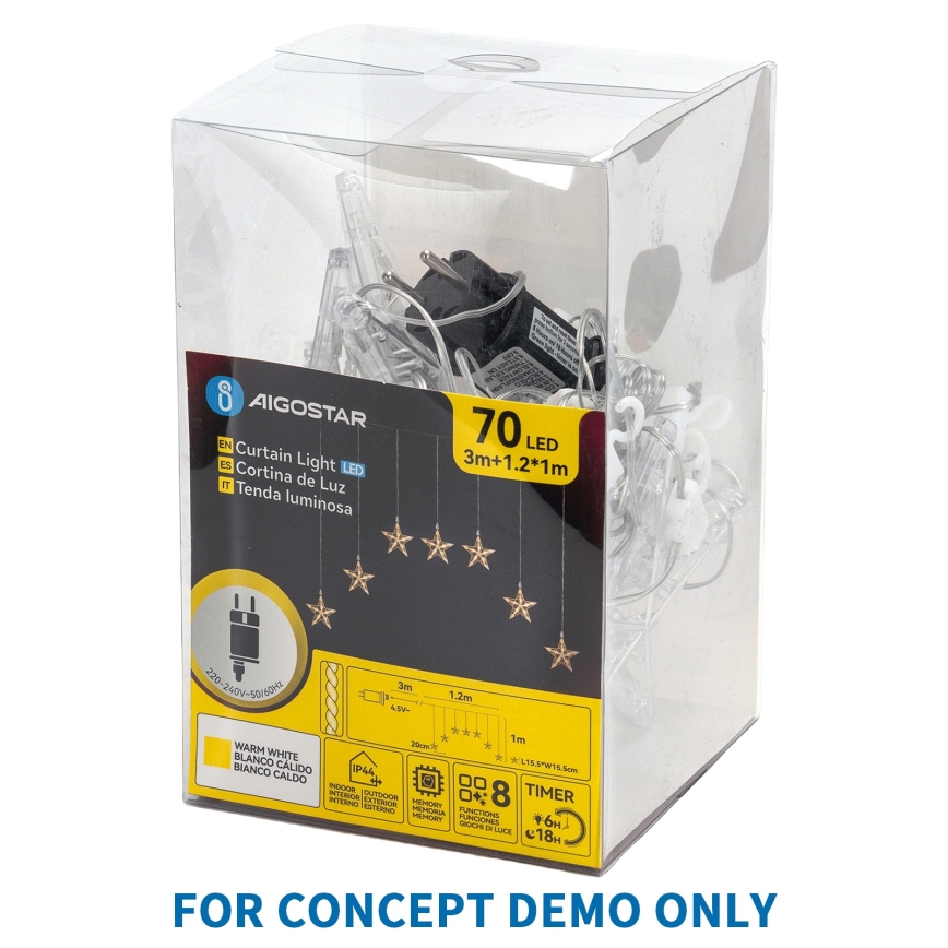 Aigostar - LED Guirlanda de Natal para exterior 25xLED/8 funções 3xAA 2,8m IP44 branco frio