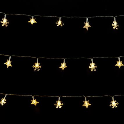 Aigostar - Guirlanda LED de Natal para exterior, 50 LEDs, 8 funções, 3x AA, 5 m, IP44, branco quente, com estrelas