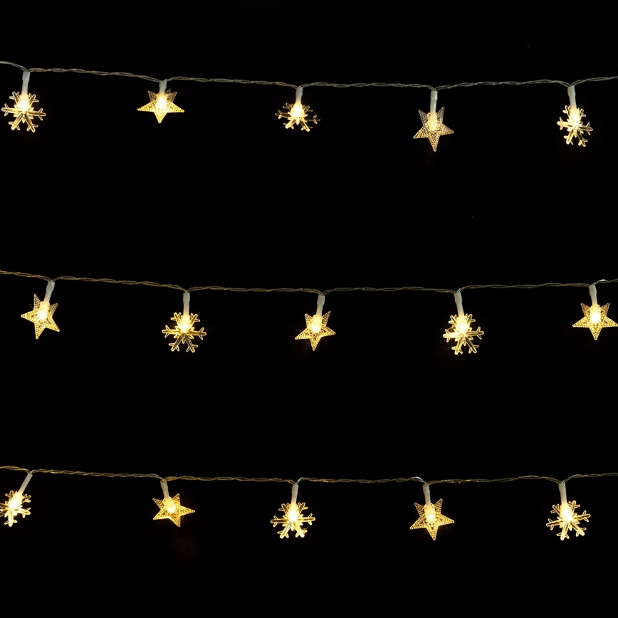 Aigostar - Guirlanda LED de Natal para exterior, 50 LEDs, 8 funções, 3x AA, 5 m, IP44, branco quente, com estrelas