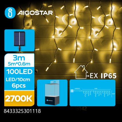 Aigostar - Guirlanda de Natal solar LED 100xLED/8 funções 8x0,6m 800 mAh IP65 branco quente