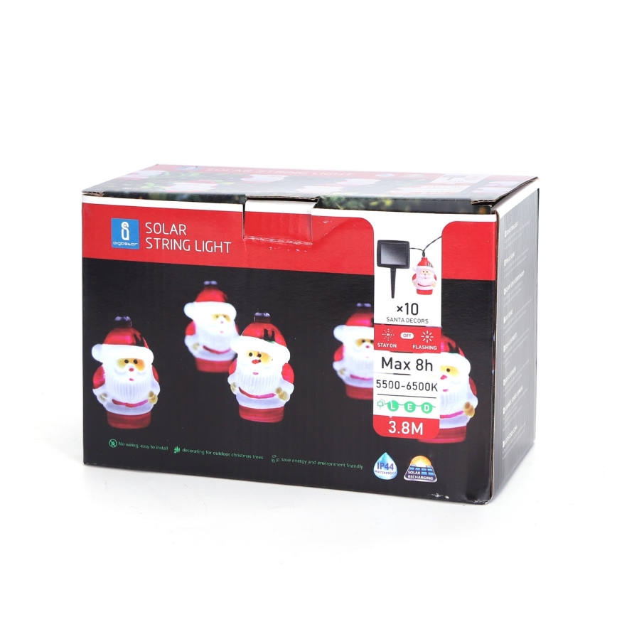 Aigostar - Guirlanda LED solar de Natal 10xLED/3,8 m IP44 branco frio 400 mAh