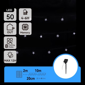 Aigostar - cordão solar de Natal LED 50xLED/8 funções 12m IP65 800 mAh branco frio