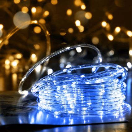 Aigostar - Cordão solar de LED 100 LEDs/8 funções 12 m IP65 branco frio 800 mAh