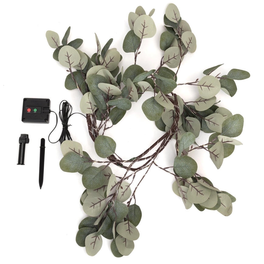 Aigostar - Fio de luz solar LED 110xLED/4m IP65 300 mAh branco quente eucalipto