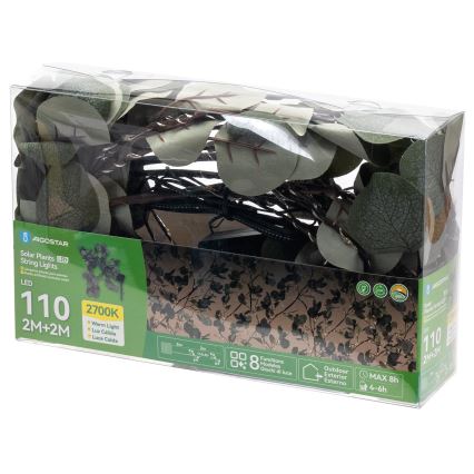 Aigostar - Fio de luz solar LED 110xLED/4m IP65 300 mAh branco quente eucalipto