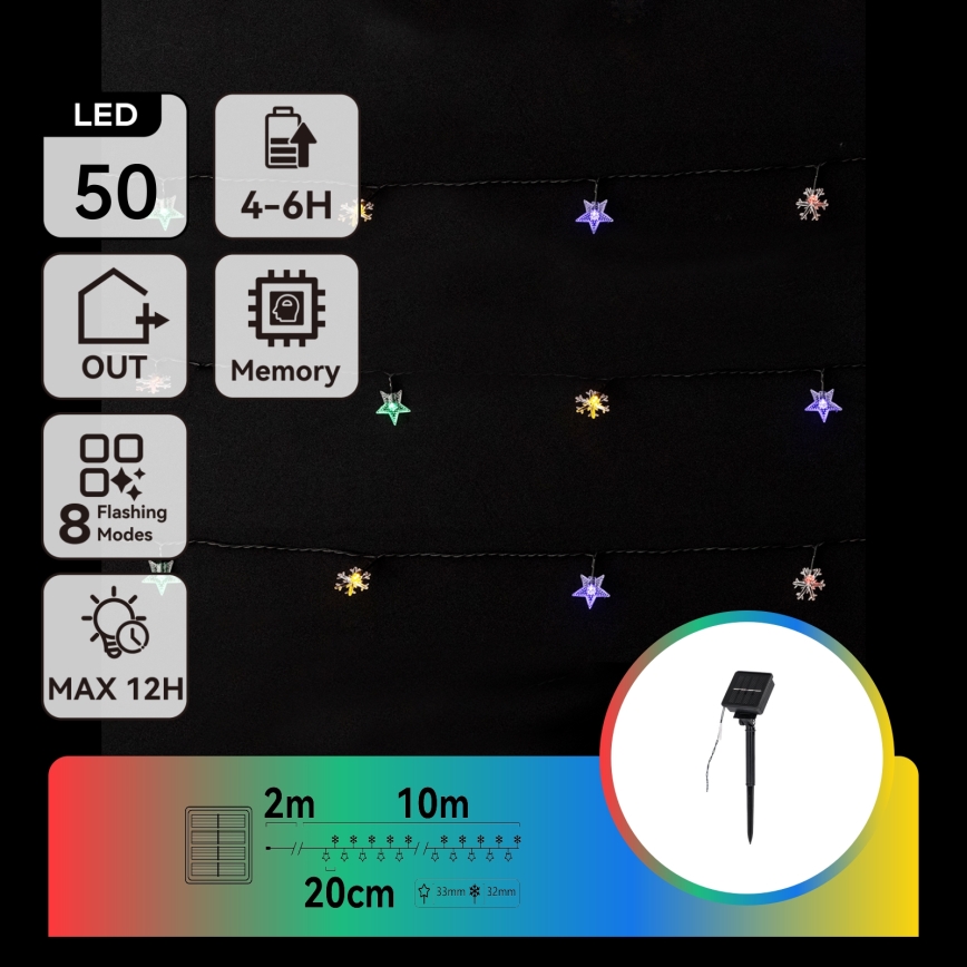 Aigostar - Guirlanda solar LED 50 LEDs/8 modos 800 mAh 12m IP65 multicolorido