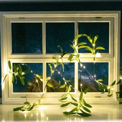 Aigostar - Fio de luz solar LED 60xLED/4m IP65 300 mAh branco quente olive