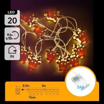 Aigostar - Corrente de luzes de Natal 20xLED/3xAA 3m, luz branca quente, reno