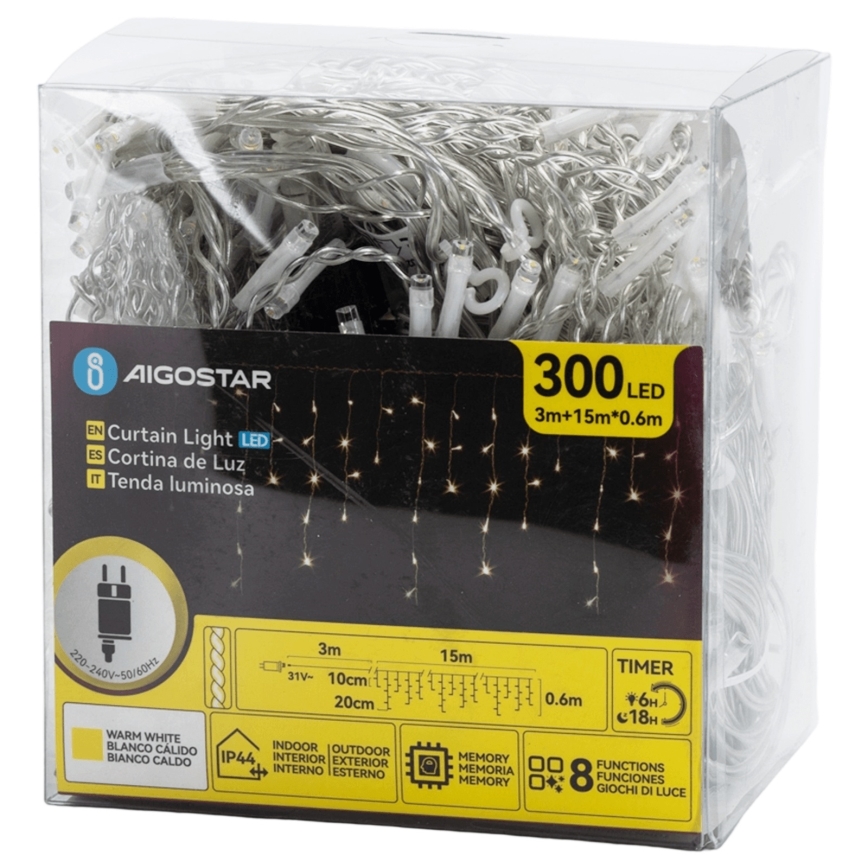 Aigostar - Corrente decorativa exterior LED 75xLED/6W/230V 15x0,6m IP44 branco quente